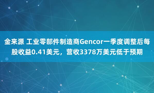 金来源 工业零部件制造商Gencor一季度调整后每股收益0.41美元，营收3378万美元低于预期